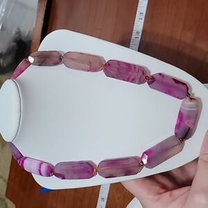 Agate Magenta Purple pink stone necklace 17"-19"